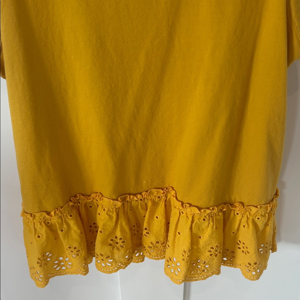 J. Crew Mustard Yellow Sleeveless Tank with Eyelet Ruffle Hem - Picture 3 of 4